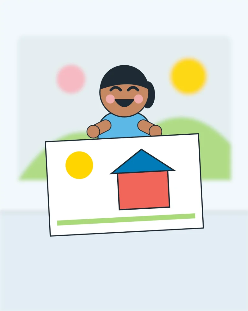 Illustration: a child proudly holding up finished work