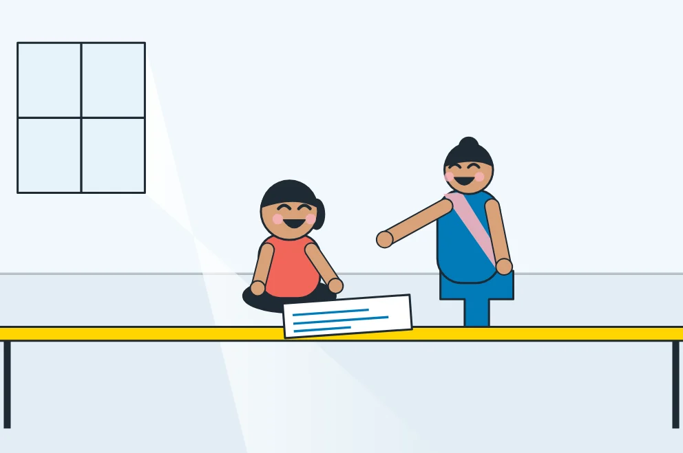 Illustration: a teacher and a child laughing together