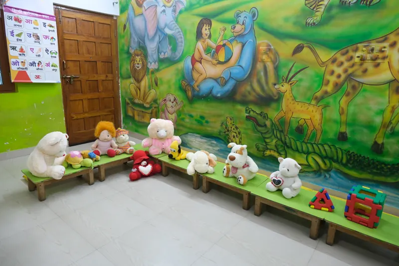 Reading corner with soft toys
